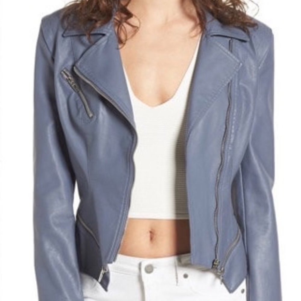 BLANKNYC BLUE VEGAN LEATHER MOTO JACKET - NWT